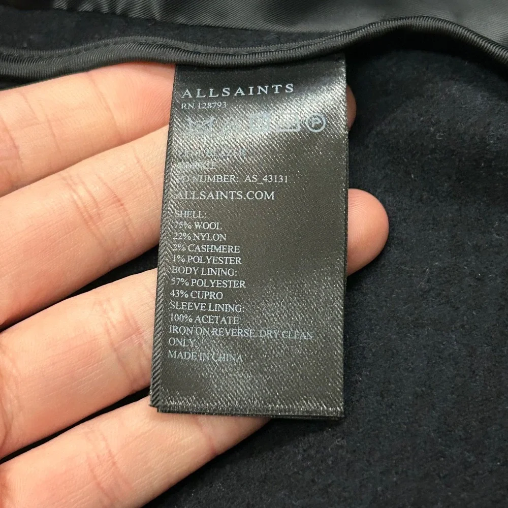 AllSaints Blazer‎ Italian Cloth 36 Black Wool Cashmere Blend Slim Fit Jacket